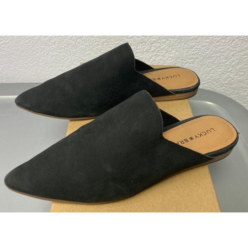 Women's Lucky Brand Black Suede Mules, Belky, Size 6.5 M